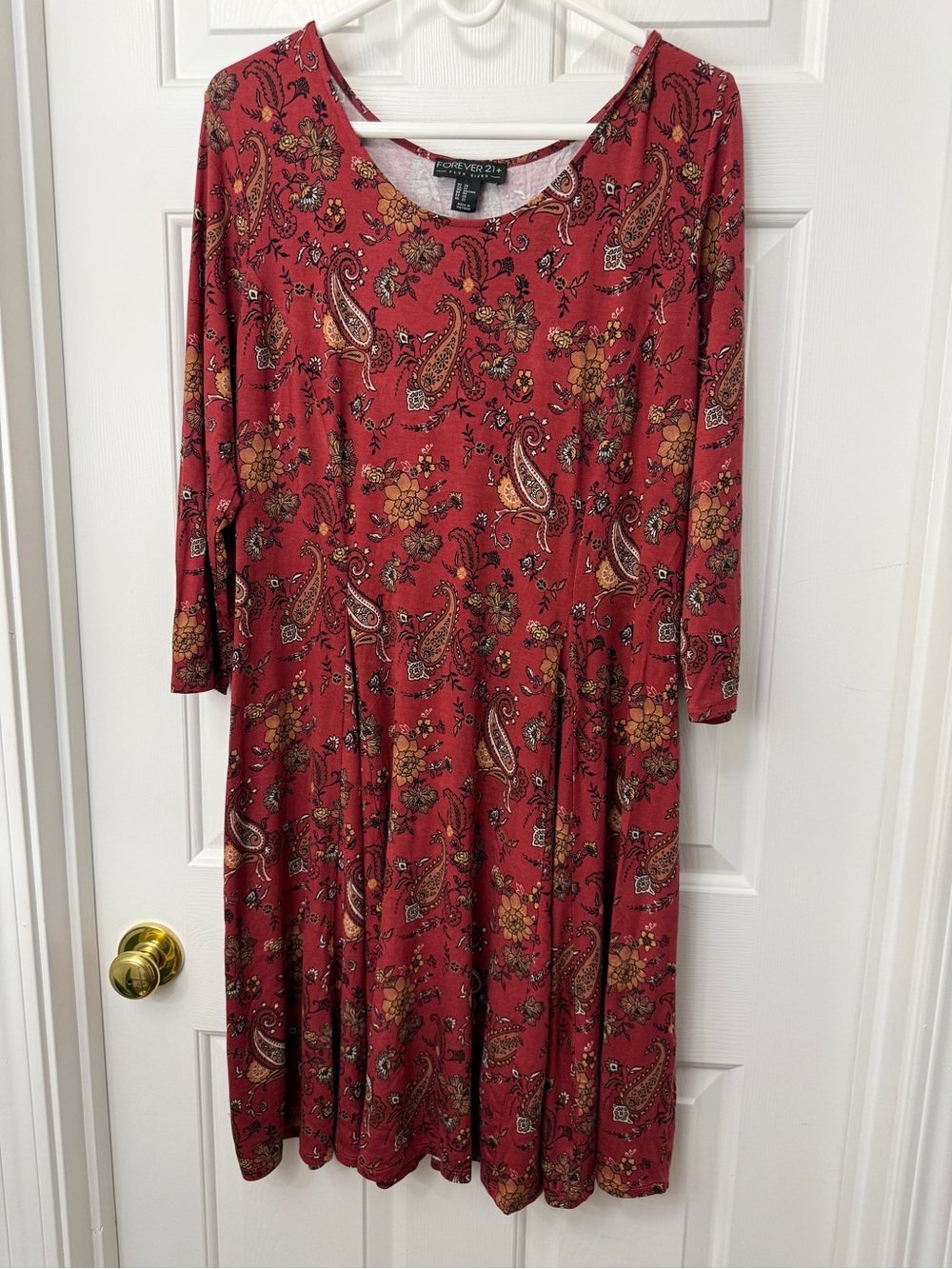 Forever 21 Red Paisley Long Sleeve Fit & Flare Dress